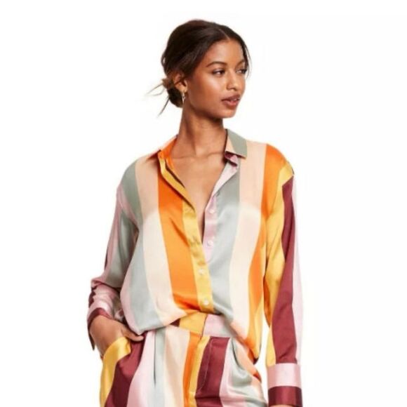 Fe Noel multicolored yellow striped shirt - Picture 1 of 12
